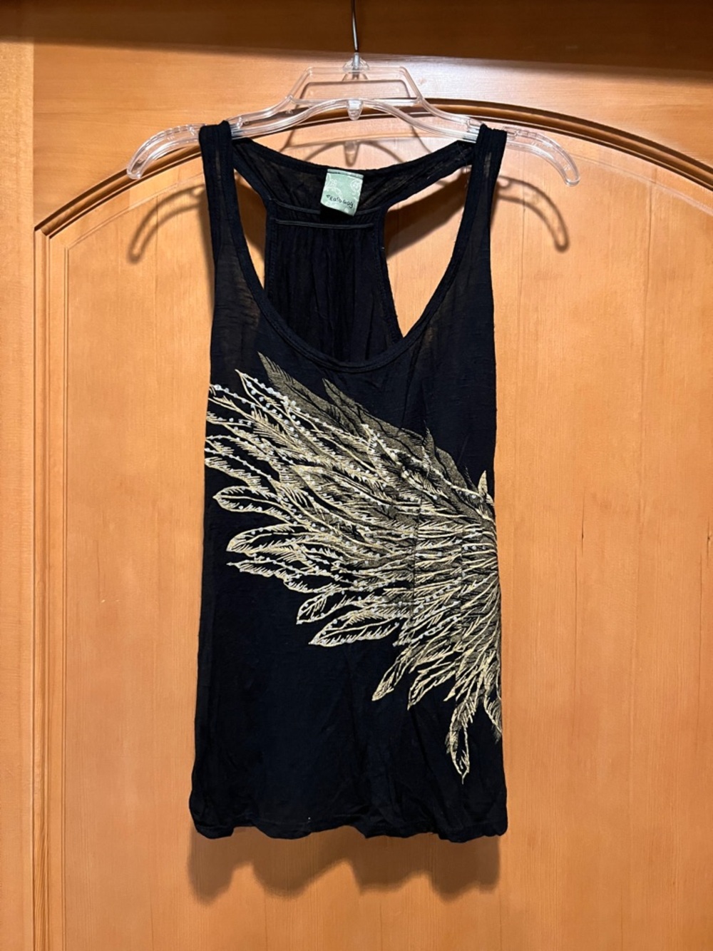 Black Tank Top with Gold Wing Sparkle Print - Women